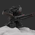 Heavy Mechanical Weapon Design With Snowy Ground And Detailed