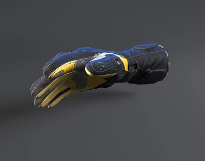 Black Blue Yellow Sport Glove With Protective Design And Textured Details 3d model