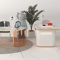 Modern Table and Chair Set With Marble Top Plant Lamp and Beauty Decor