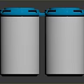 Four White Plastic Storage Containers With Blue Lids For Home Organization