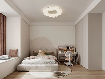 Cozy Kids Room with Cloud Lamp Bed Stuffed Teddy Bear Desk Chair and Wooden Floor 3d model