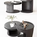 Two Modern Black Round Coffee Tables With Vase Magazine And Aromatherapy Sticks