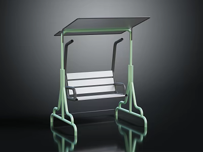 Modern Swing Bench Design With Green Frame White Seat And Transparent Canopy 3d model