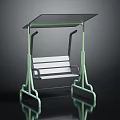Modern Swing Bench Design With Green Frame White Seat And Transparent Canopy
