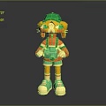 Game Movie Character Wearing Green Hat With Yellow Ears Holding Green Camera In Vibrant Outfit