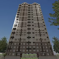 High rise Modern Residential Building Exterior With Glass Windows Balconies And Green Trees