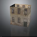 Aged Two Story Building Model With Weathered Facade Windows And Door