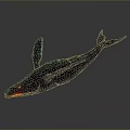 Glowing Blue Whale Sculpture With Red Illuminated Details And Smooth Surface Design