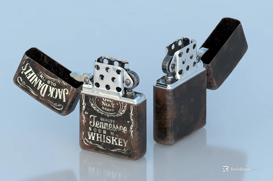 Classic Tennessee Whiskey Themed Lighters With Vintage And Shiny Metal Finish 3d model 