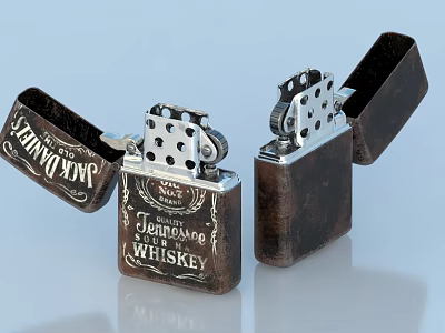 Classic Tennessee Whiskey Themed Lighters With Vintage And Shiny Metal Finish 3d model