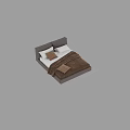 Double Bed with Brown Leather Frame White Sheets Brown Cushions Pillows and Blanket 3d model