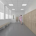 Clean White Operating Room Interior With Multiple Sinks Posters And Medical Staff On Gray Floor