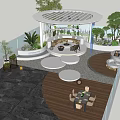 Modern Home Balcony With Circular Lattice Roof Sofa Plants And Outdoor Dining Set