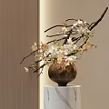 Elegant Brown Vase With White Beige Flowers And Branches On Marble Stand