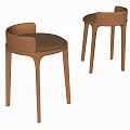 Two Modern Leisure Chairs with Brown Frame and Beige Cushion 3d model