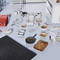 Assorted Kitchen Appliances With Storage Cabinets Shelves And Baking Tools 3d model