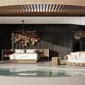 Hotel Guest Room with Ocean View Minimalist Wooden Decor and Floor to Ceiling Windows