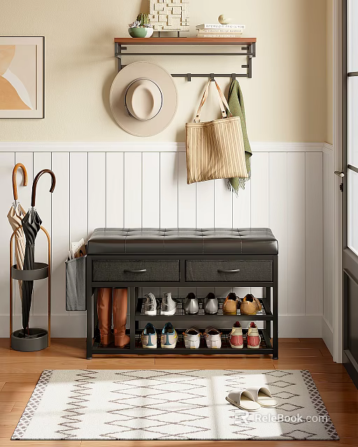 Functional Entryway Shoe Cabinet With Bench Top And Multiple Storage Shelves For Shoes 3d model 