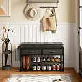Functional Entryway Shoe Cabinet With Bench Top And Multiple Storage Shelves For Shoes