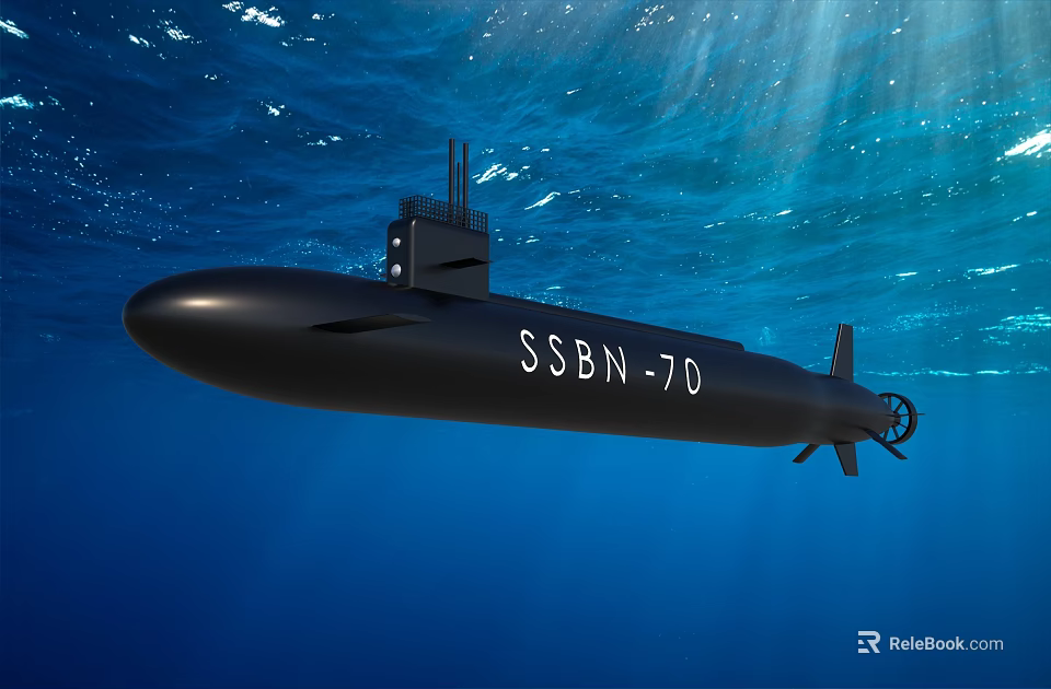 Underwater View Of SSBN 70 Submarine In Deep Blue Ocean Water 3d model 