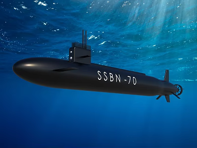 Underwater View Of SSBN 70 Submarine In Deep Blue Ocean Water 3d model