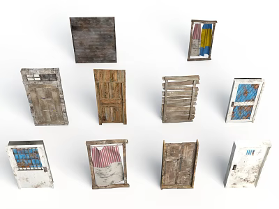 Vintage Interior Doors With Various Wooden Glass And Rustic Designs 3d model