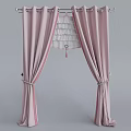 Pink Curtains Featuring White Lace Red Striped Edges and Tiebacks 3d model