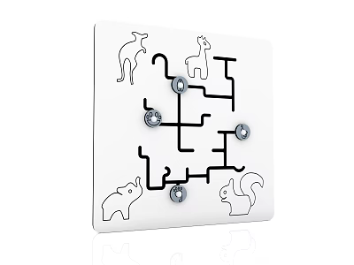 Fun Play Equipment With White Board Black Maze Lines Animal Patterns And Silver Knobs 3d model