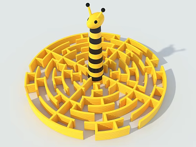 Circular Yellow Maze Playground Equipment With Central Cartoon Bee Figure 3d model