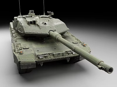 Detailed Military Tank Model With Long Cannon And Green Armor Tracks 3d model