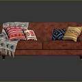Red Tufted Two Seater Sofa With Colorful Pillows And Cozy Blanket