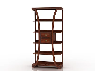Traditional Wooden Shelf Unit With Multiple Shelves And Central Storage Drawer 3d model