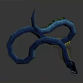 Blue Snake With Curved Body Shiny Scales And Yellow Accents