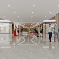 Shopping Mall Lobby With Shiny Floor Ceiling Lights Columns And Shoppers