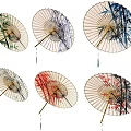 Ornamental Decor Set Featuring Six Oil Paper Umbrellas with Various Floral Bamboo Patterns