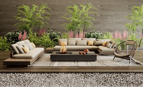 Outdoor Sofa Coffee Table Outdoor Leisure Chair Plant Combination Flower Mirror Plant Pile 3d model