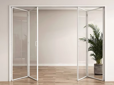 White Framed Folding Glass Doors in Modern Interior 3d model