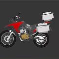 Red and Gray Adventure Touring Motorcycle With White Side Rear Storage Cases And Black Tires