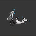 Game and Movie Character Mythical Creature White Black Fur Blue Glowing Horns Feather Wings Design