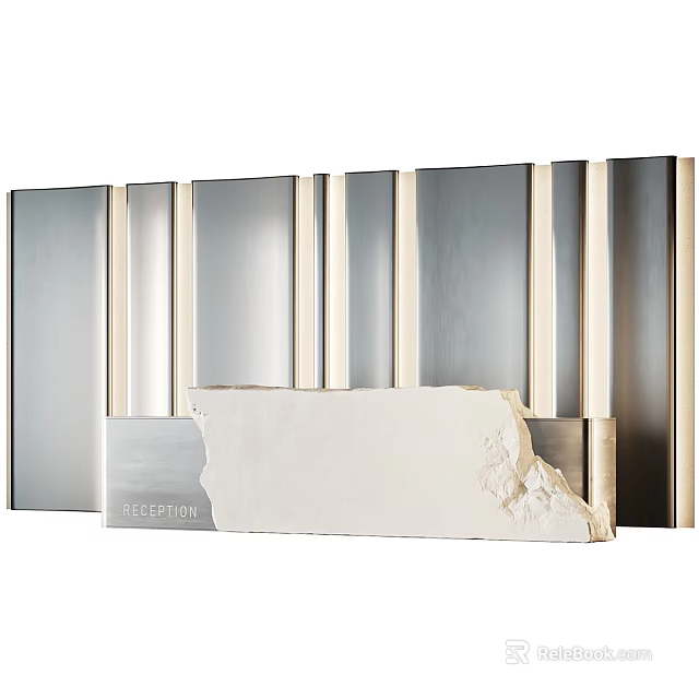 Sleek Modern Reception Desk Design With Stone Countertop And Metal Panel Interior 3d model