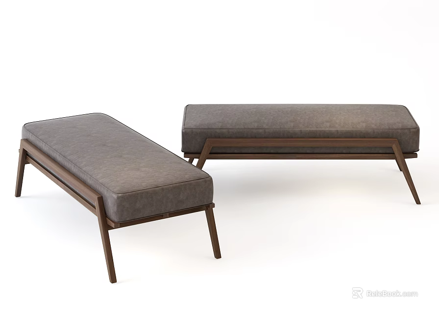 Modern Footstools Featuring Gray Upholstery And Wooden Frame With Sleek Legs 3d model 