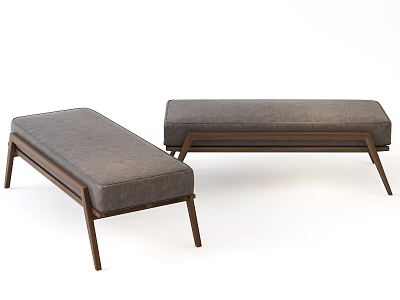 Modern Footstools Featuring Gray Upholstery And Wooden Frame With Sleek Legs 3d model