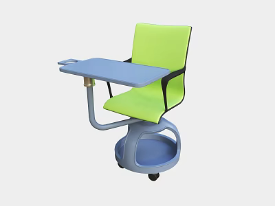 Modern Study Chair with Green Seat Blue Desk and Rolling Wheels 3d model