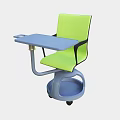 Modern Study Chair with Green Seat Blue Desk and Rolling Wheels