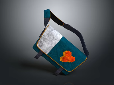 Stylish Blue Crossbody Bag with Orange Flowers Gray Panel and Black Strap 3d model