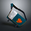 Stylish Blue Crossbody Bag with Orange Flowers Gray Panel and Black Strap