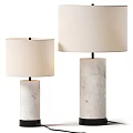 Pair of Modern Table Lamps with White Fabric Shades and Marble Bases