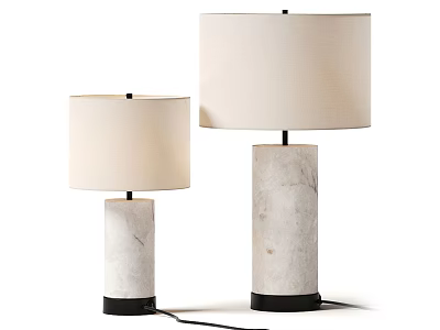 Pair of Modern Table Lamps with White Fabric Shades and Marble Bases 3d model