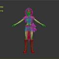 Colorful 3D Character Model With Red Hair Outfit Blue Doll And Brown Boots