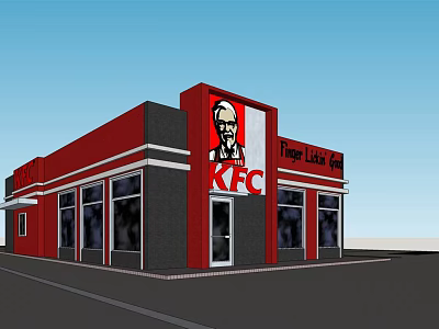 KFC Restaurant Exterior Design With Red And Gray Building And Signature Logo 3d model